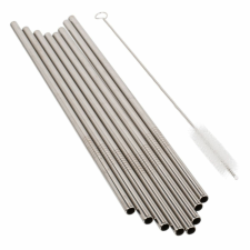 4-Home Rozsdamentes acél szívószál készlet kefével, 8 db , ezüst konyhai eszköz