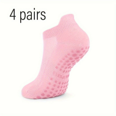  4 pár női pilátesz zokni, csúszásmentes tappancsokkal - Rózsaszín - 4 Pár