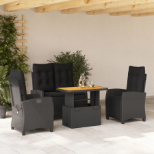  4 részes fekete polyrattan kerti étkezőszett párnákkal kerti bútor