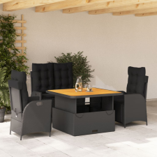 4 részes fekete polyrattan kerti étkezőszett párnákkal kerti bútor
