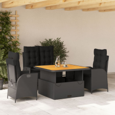  4 részes fekete polyrattan kerti étkezőszett párnákkal kerti bútor