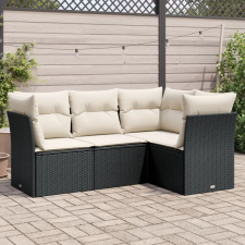  4 részes fekete polyrattan kerti ülőgarnitúra párnákkal kerti bútor