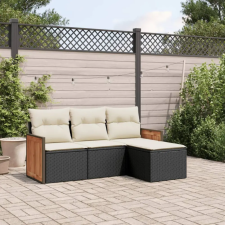  4 részes fekete polyrattan kerti ülőgarnitúra párnákkal kerti bútor