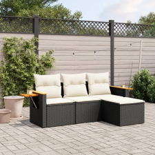  4 részes fekete polyrattan kerti ülőgarnitúra párnákkal kerti bútor