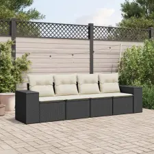  4 részes fekete polyrattan kerti ülőgarnitúra párnákkal kerti bútor