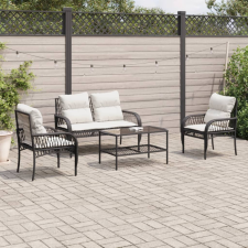  4 részes fekete polyrattan kerti ülőgarnitúra párnákkal kerti bútor