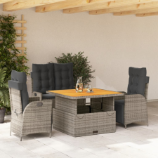  4 részes szürke polyrattan kerti étkezőszett párnával kerti bútor