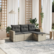 4 részes világosszürke polyrattan kerti ülőgarnitúra párnákkal kerti bútor