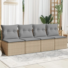  4 személyes bézs polyrattan kerti kanapé párnával kerti bútor