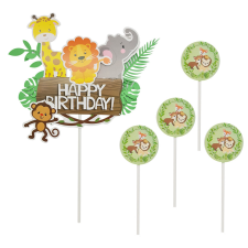  5 darabos torta és sütemény dekoráció – Happy Birthday – Állatok party kellék