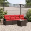  5 db barna polyrattan kerti kanapégarnitúra párnákkal