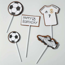 5 db-os születésnapi torta beszúró, futball témájú, fekete-fehér party kellék