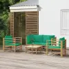  5 részes bambusz kerti ülőgarnitúra zöld párnákkal