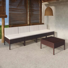  5 részes barna polyrattan kerti bútorszett párnákkal kerti bútor