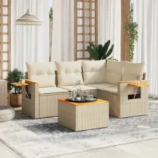  5 részes bézs polyrattan kerti ülőgarnitúra párnákkal kerti bútor