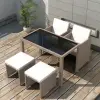  5 részes bézs polyrattan kültéri étkezőszett párnákkal