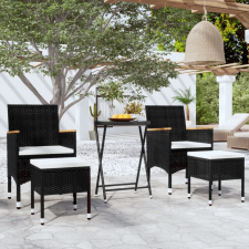  5 részes fekete polyrattan és edzett üveg kerti bisztrószett kerti bútor