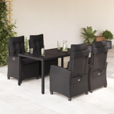 5 részes fekete polyrattan kerti étkezőgarnitúra párnákkal kerti bútor