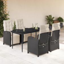5 részes fekete polyrattan kerti étkezőgarnitúra párnákkal kerti bútor
