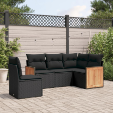 5 részes fekete polyrattan kerti kanapészett párnákkal kerti bútor