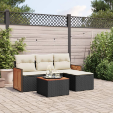 5 részes fekete polyrattan kerti kanapészett párnákkal kerti bútor