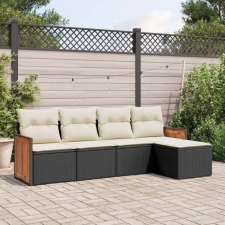 5 részes fekete polyrattan kerti kanapészett párnákkal kerti bútor