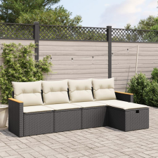5 részes fekete polyrattan kerti kanapészett párnákkal kerti bútor