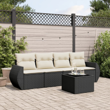5 részes fekete polyrattan kerti kanapészett párnákkal kerti bútor