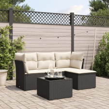  5 részes fekete polyrattan kerti kanapészett párnákkal kerti bútor