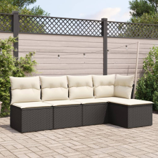 5 részes fekete polyrattan kerti kanapészett párnákkal kerti bútor