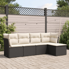  5 részes fekete polyrattan kerti kanapészett párnákkal kerti bútor