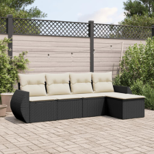 5 részes fekete polyrattan kerti kanapészett párnákkal kerti bútor