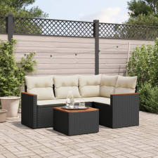 5 részes fekete polyrattan kerti kanapészett párnákkal kerti bútor
