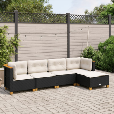  5 részes fekete polyrattan kerti kanapészett párnákkal kerti bútor