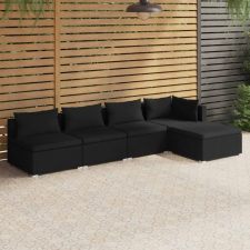  5 részes fekete polyrattan kerti ülőgarnitúra párnákkal kerti bútor