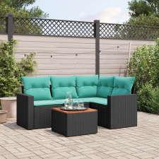  5 részes fekete polyrattan kerti ülőgarnitúra párnával kerti bútor