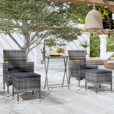  5 részes szürke polyrattan és edzett üveg kerti bisztrószett kerti bútor