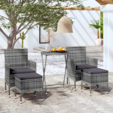 5 részes szürke polyrattan és edzett üveg kerti bisztrószett kerti bútor