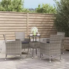  5-részes szürke polyrattan kerti bisztrógarnitúra párnákkal kerti bútor