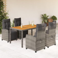  5 részes szürke polyrattan kerti étkezőgarnitúra párnával kerti bútor