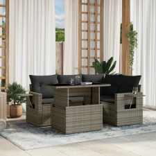  5 részes szürke polyrattan kerti ülőgarnitúra párnákkal kerti bútor