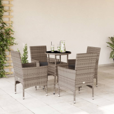  5 részes szürke polyrattan/üveg kerti étkezőgarnitúra párnával kerti bútor