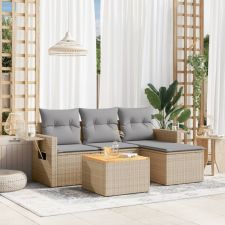  5 részes vegyes bézs polyrattan kerti ülőgarnitúra párnákkal kerti bútor
