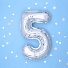 5. szám, fólia lufi, 35 cm, ezüst party kellék