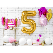 5. szám, fólia lufi, 86 cm, arany, tasakban party kellék