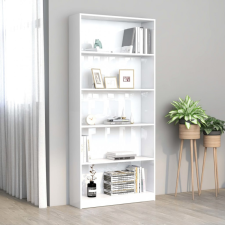  5-szintes magasfényű fehér forgácslap könyvszekrény 80x24x175cm bútor