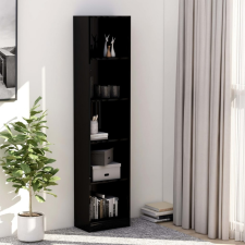  5-szintes magasfényű fekete forgácslap könyvszekrény 40x24x175cm bútor