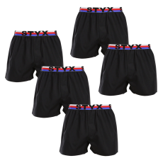  5PACK férfi bő szárú boxeralsók Styx sportos gumipánt fekete tricolor (5B1960) L
