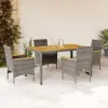  5részes szürke polyrattan/akácfa kerti étkezőgarnitúra párnával