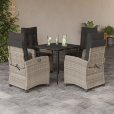 5részes világosszürke polyrattan kerti étkezőgarnitúra párnával kerti bútor